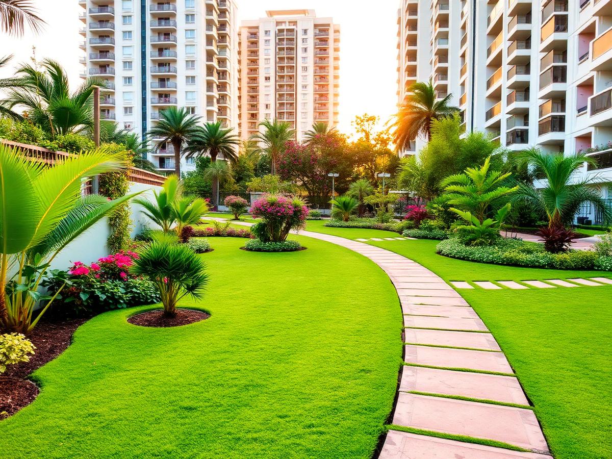 Apartment community landscaped garden