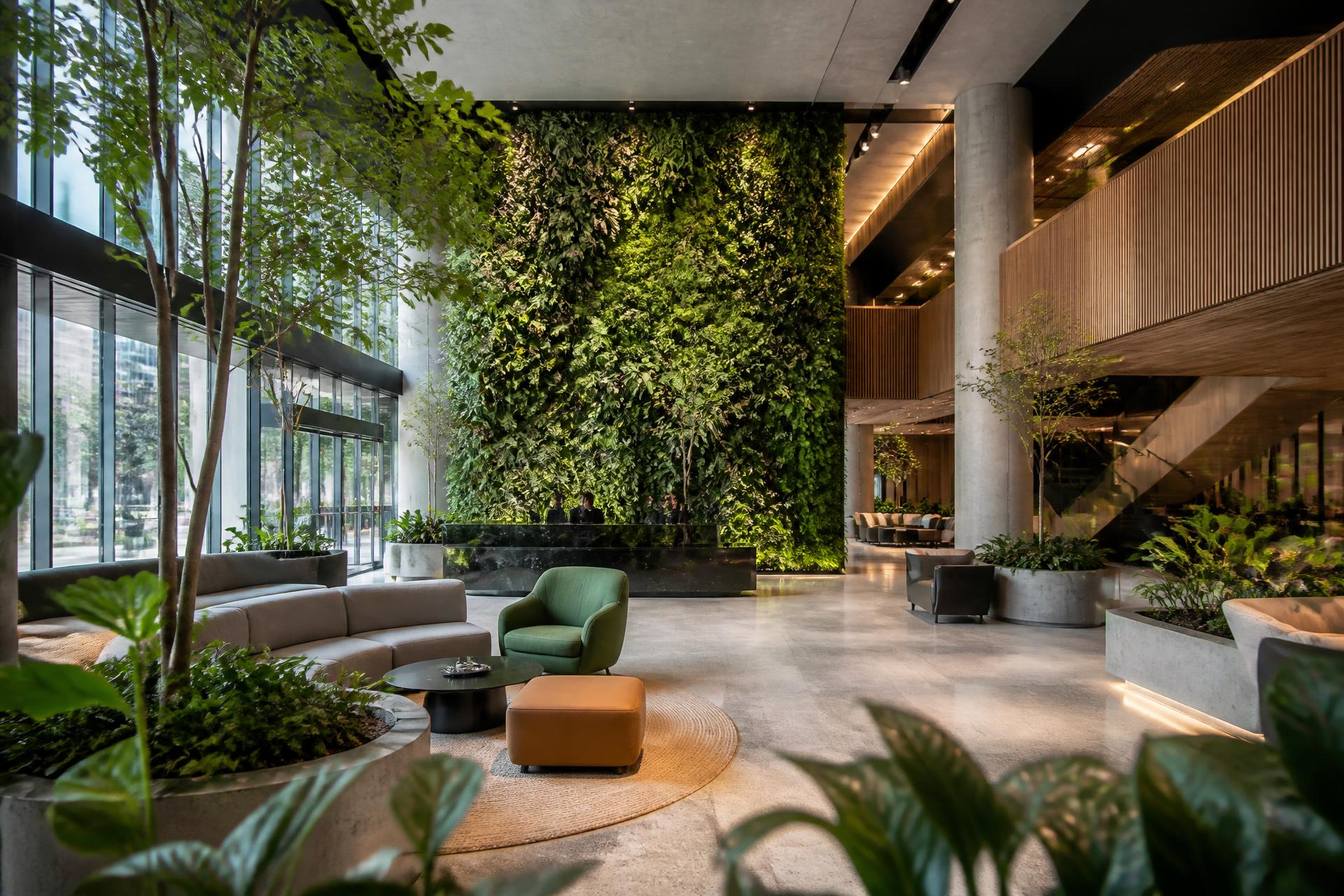 Corporate office interior with indoor plants